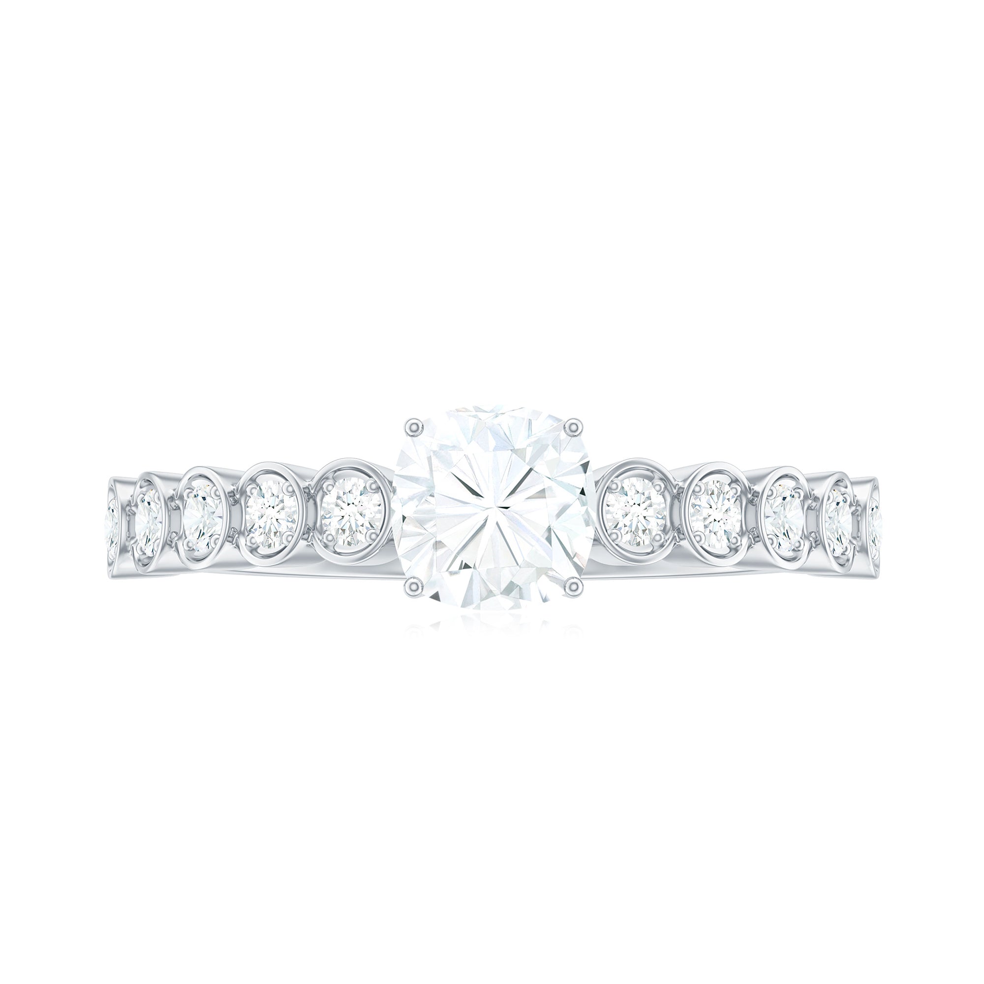 Cushion Cut Moissanite Solitaire Ring with Side Stones Moissanite - ( D-VS1 ) - Color and Clarity - Rosec Jewels