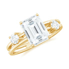 Emerald Cut Moissanite Double Band Promise Ring in Gold Moissanite - ( D-VS1 ) - Color and Clarity - Rosec Jewels