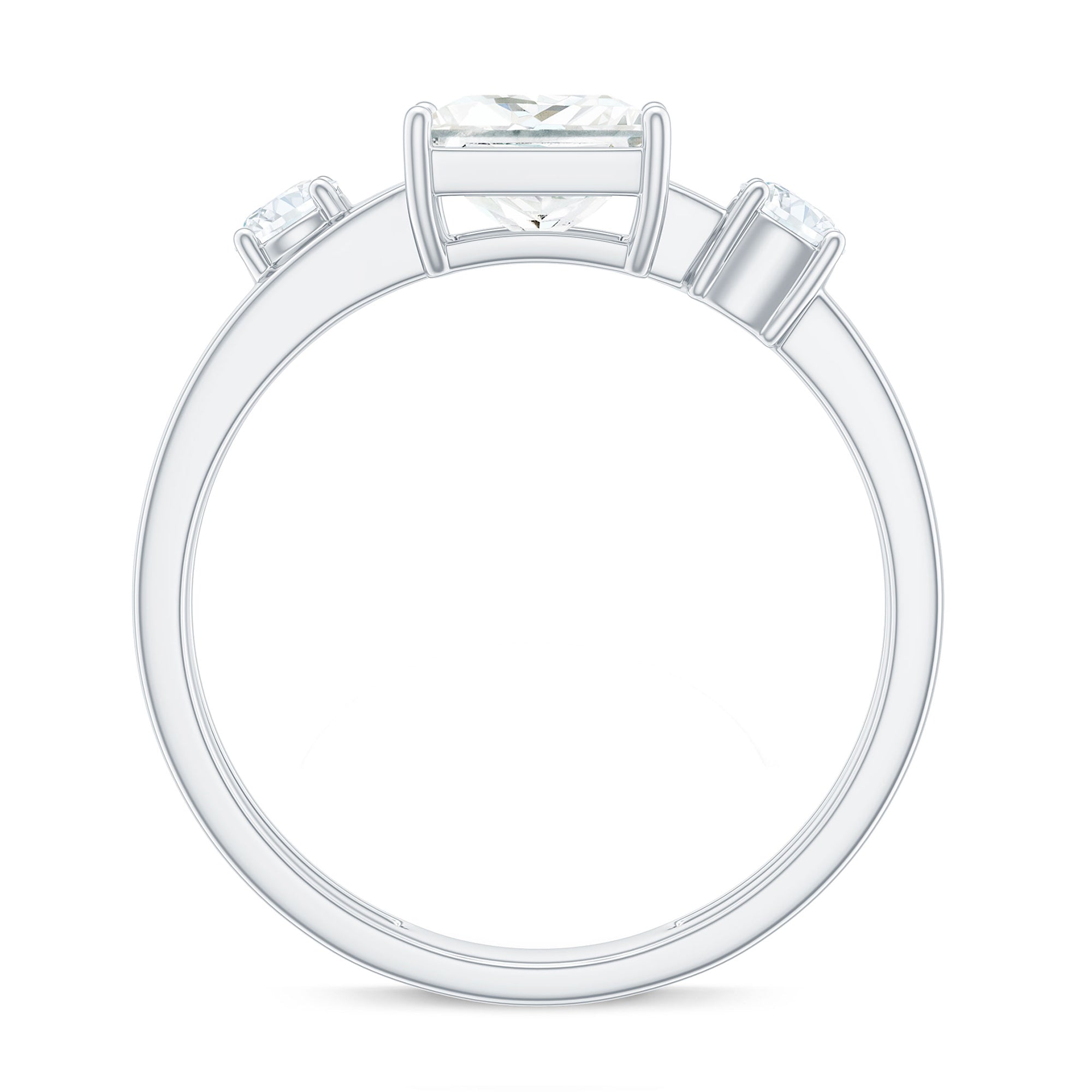 Princess Cut Moissanite Double Band Promise Ring in Gold Moissanite - ( D-VS1 ) - Color and Clarity - Rosec Jewels