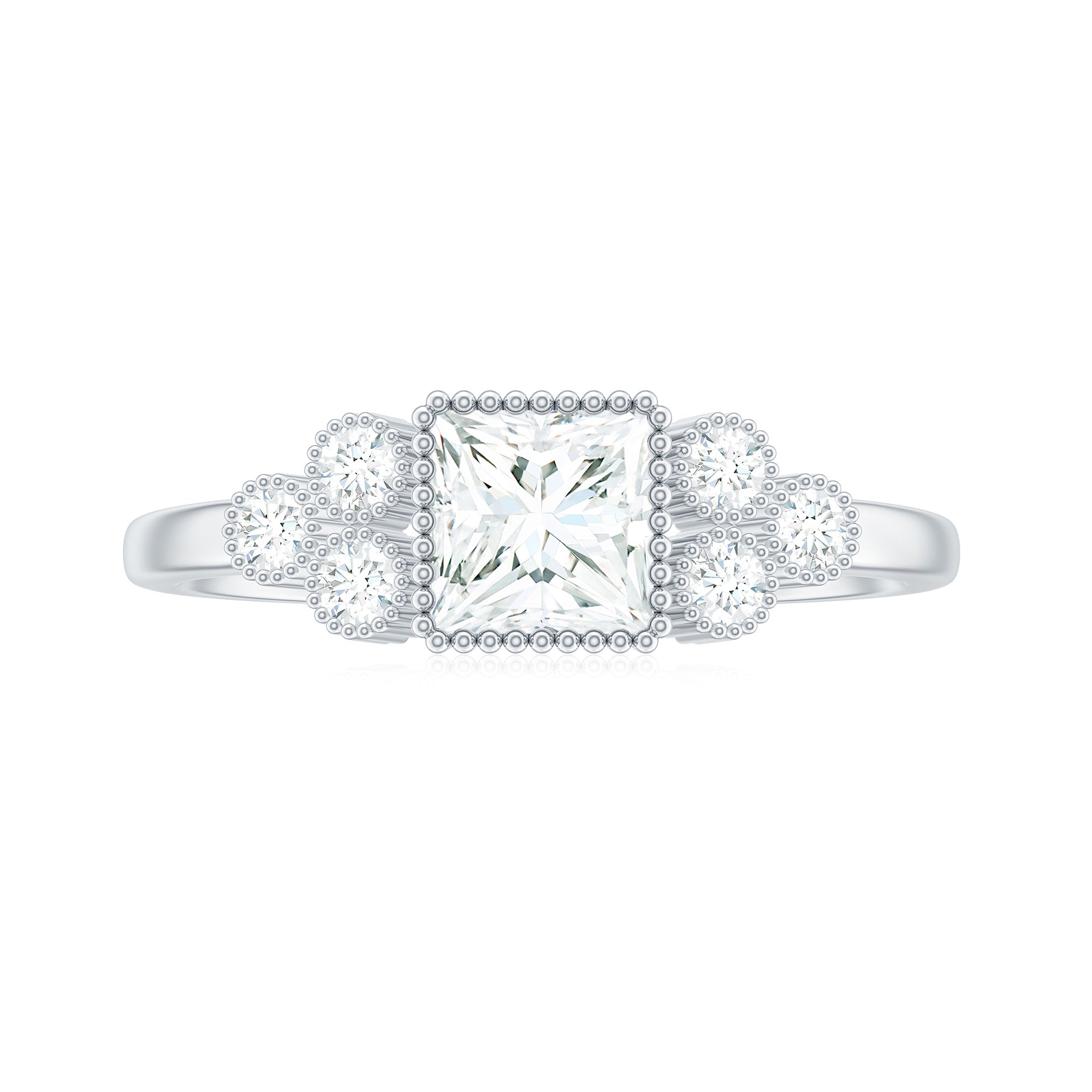 Princess and Round Cut Moissanite Designer Ring in Gold Moissanite - ( D-VS1 ) - Color and Clarity - Rosec Jewels