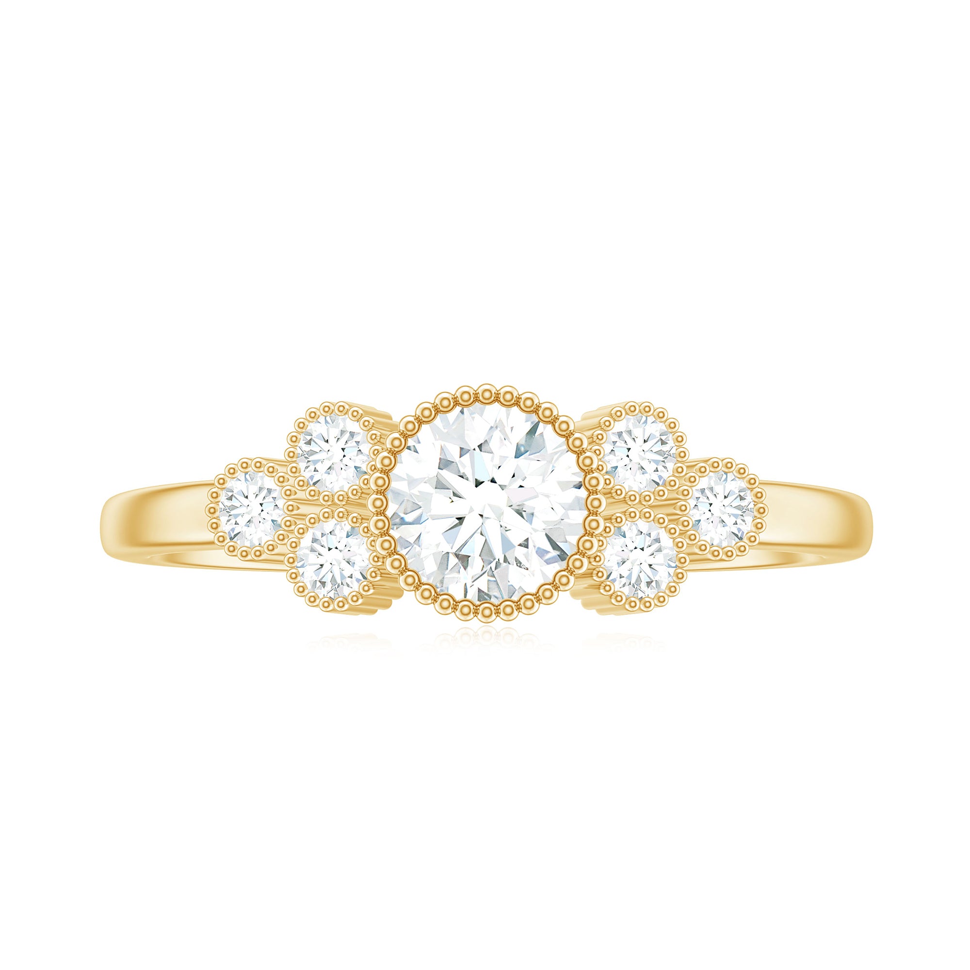 Round Shape Moissanite Designer Ring in Gold Moissanite - ( D-VS1 ) - Color and Clarity - Rosec Jewels