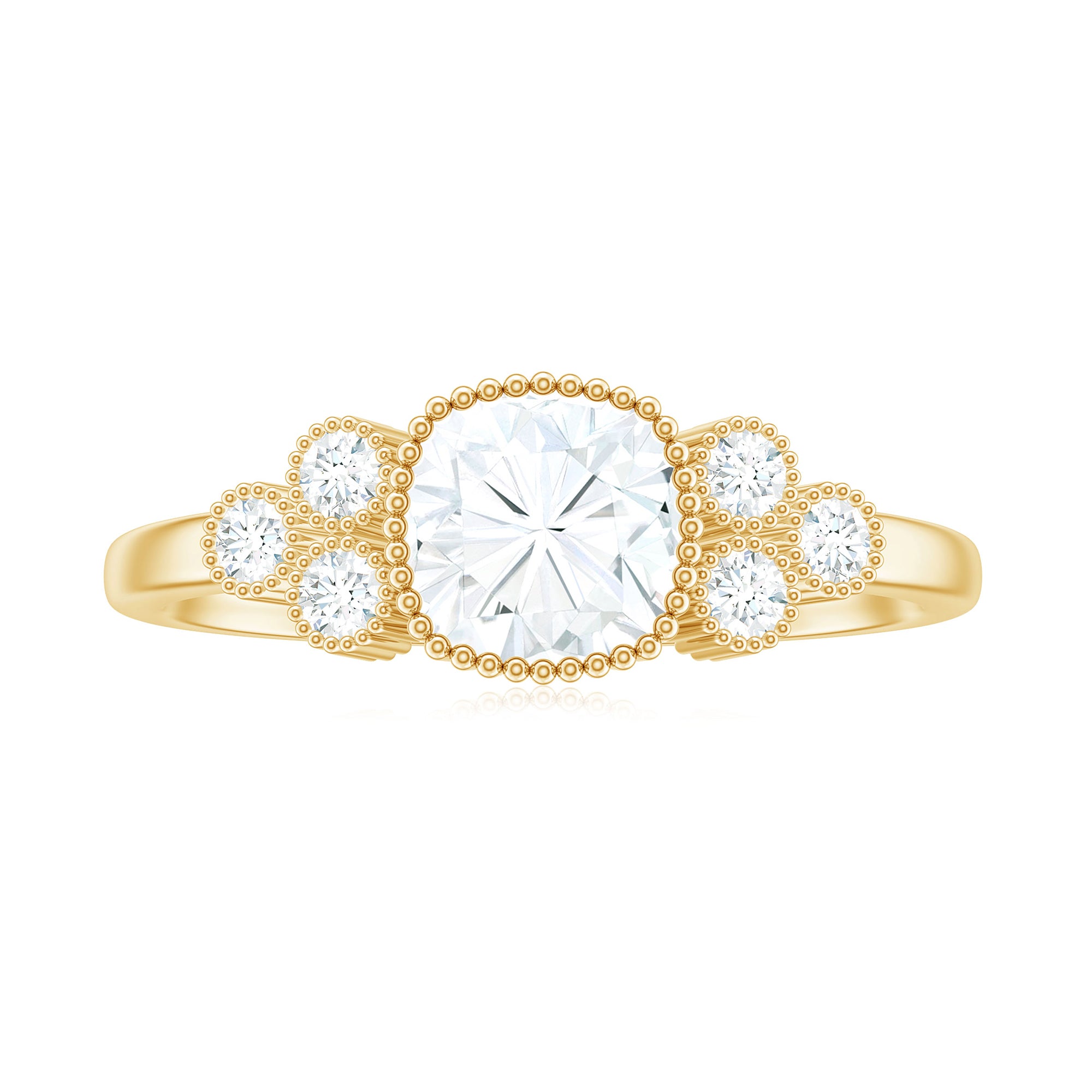 Cushion and Round Cut Moissanite Designer Ring in Gold Moissanite - ( D-VS1 ) - Color and Clarity - Rosec Jewels