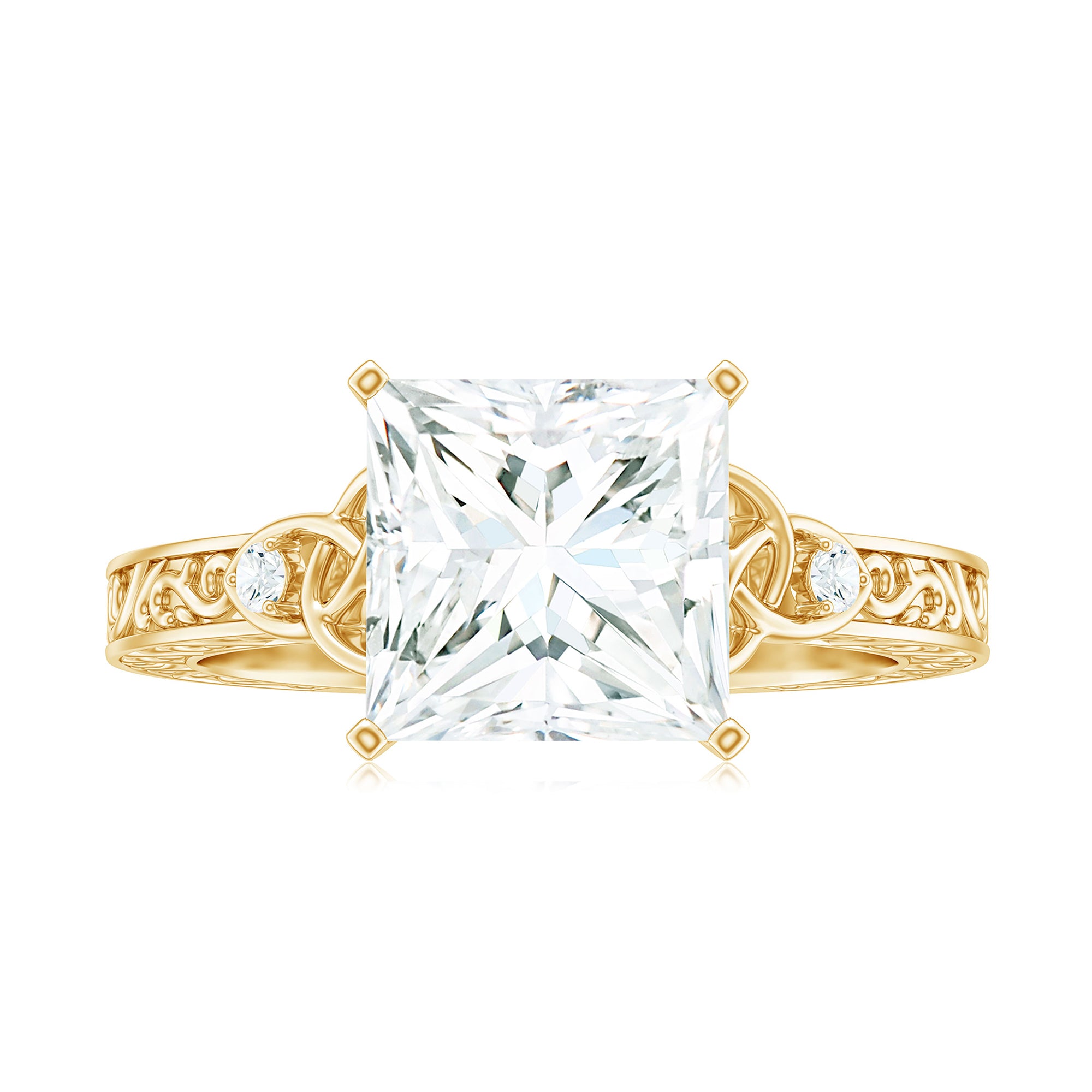 Antique Style Princess Cut Moissanite Solitaire Celtic Knot Ring in Gold Moissanite - ( D-VS1 ) - Color and Clarity - Rosec Jewels