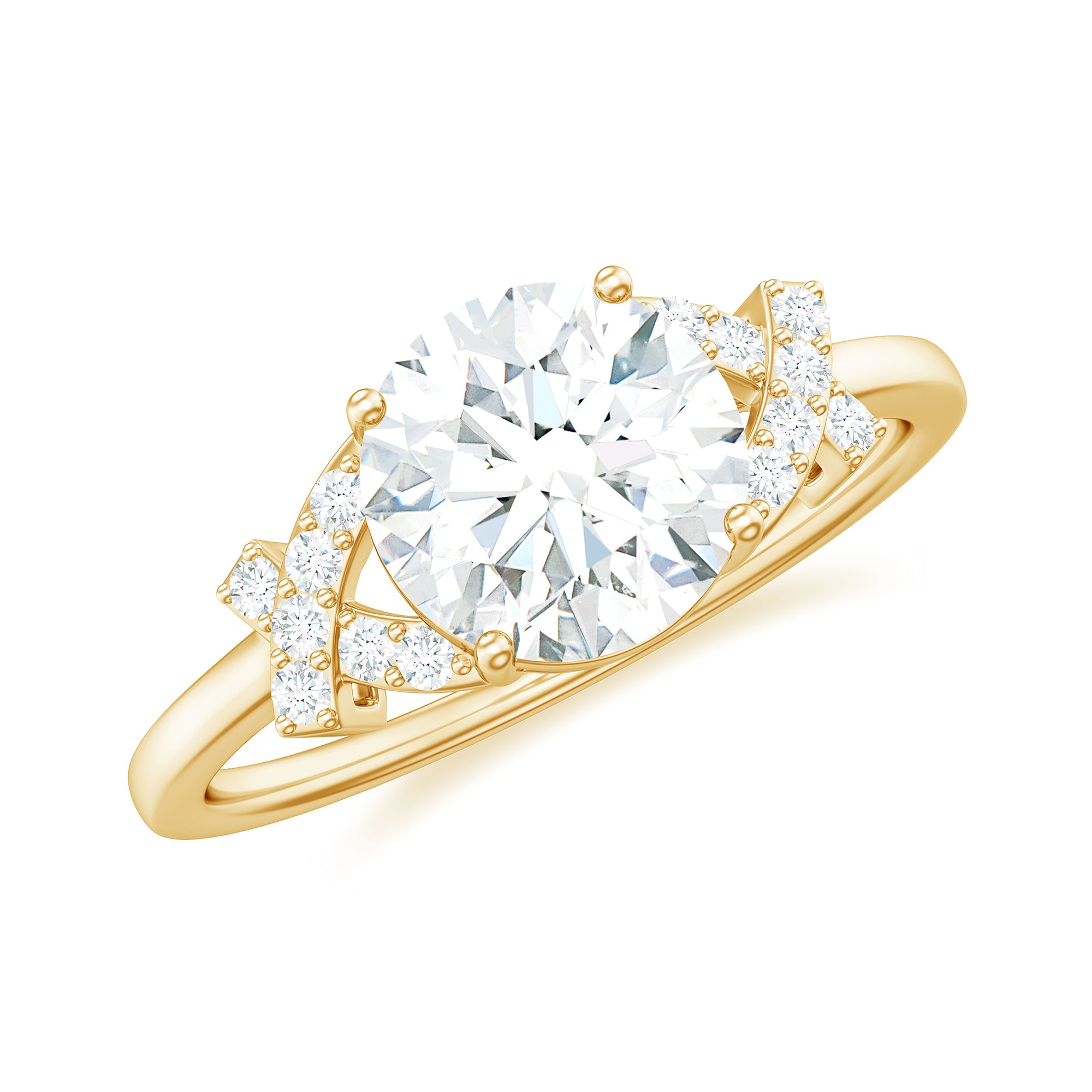 Round Cut Moissanite Solitaire Ring in Spilt Shank Moissanite - ( D-VS1 ) - Color and Clarity - Rosec Jewels