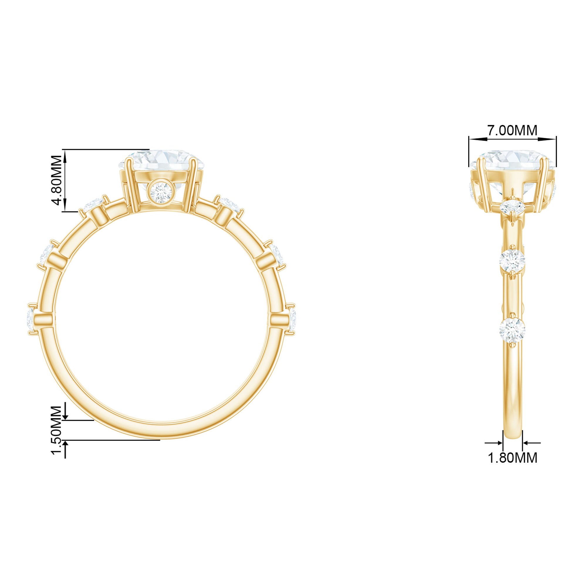 Large Round Shape Moissanite Solitaire Engagement Ring in Gold Moissanite - ( D-VS1 ) - Color and Clarity - Rosec Jewels