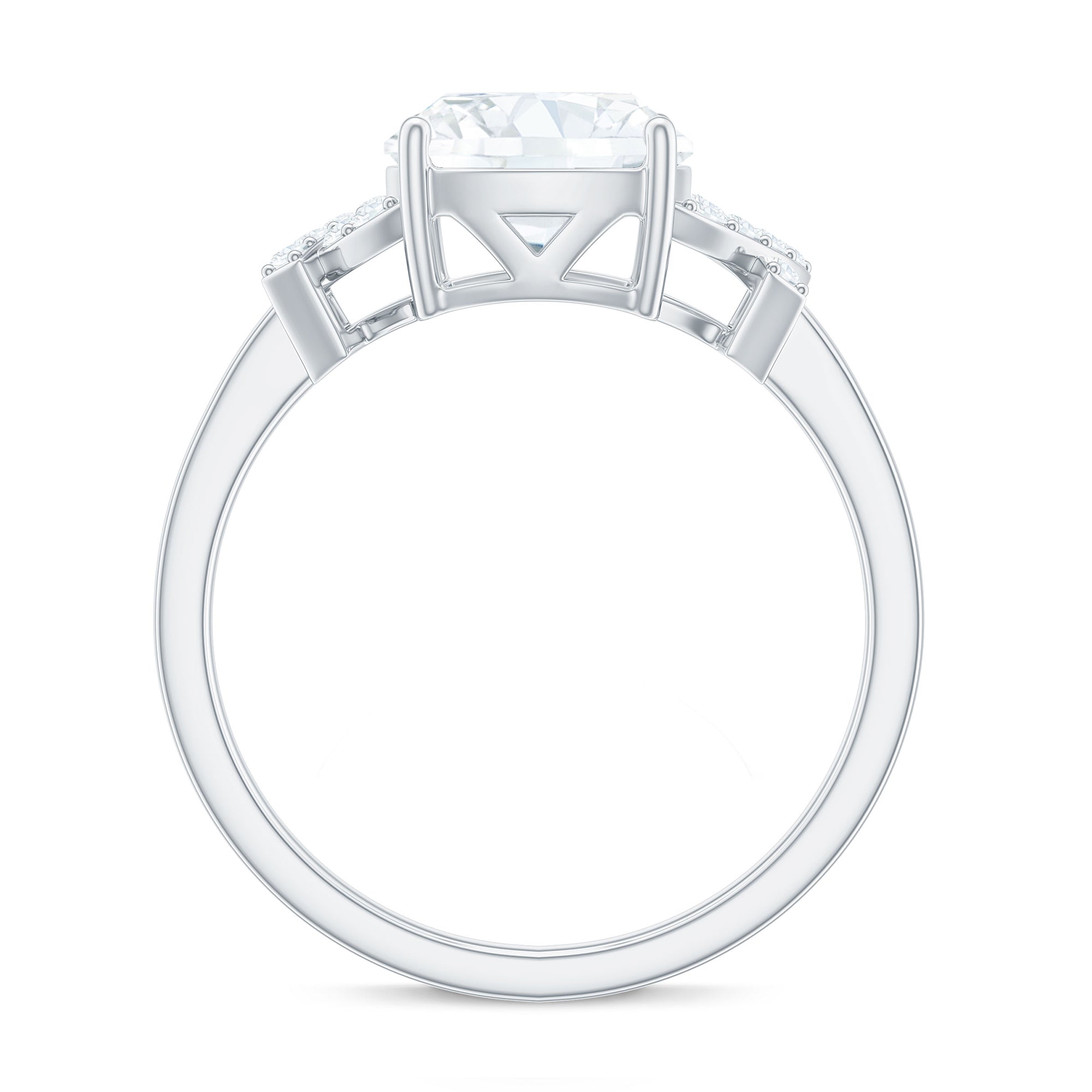 Cushion Cut Moissanite Solitaire Ring in Spilt Shank Moissanite - ( D-VS1 ) - Color and Clarity - Rosec Jewels