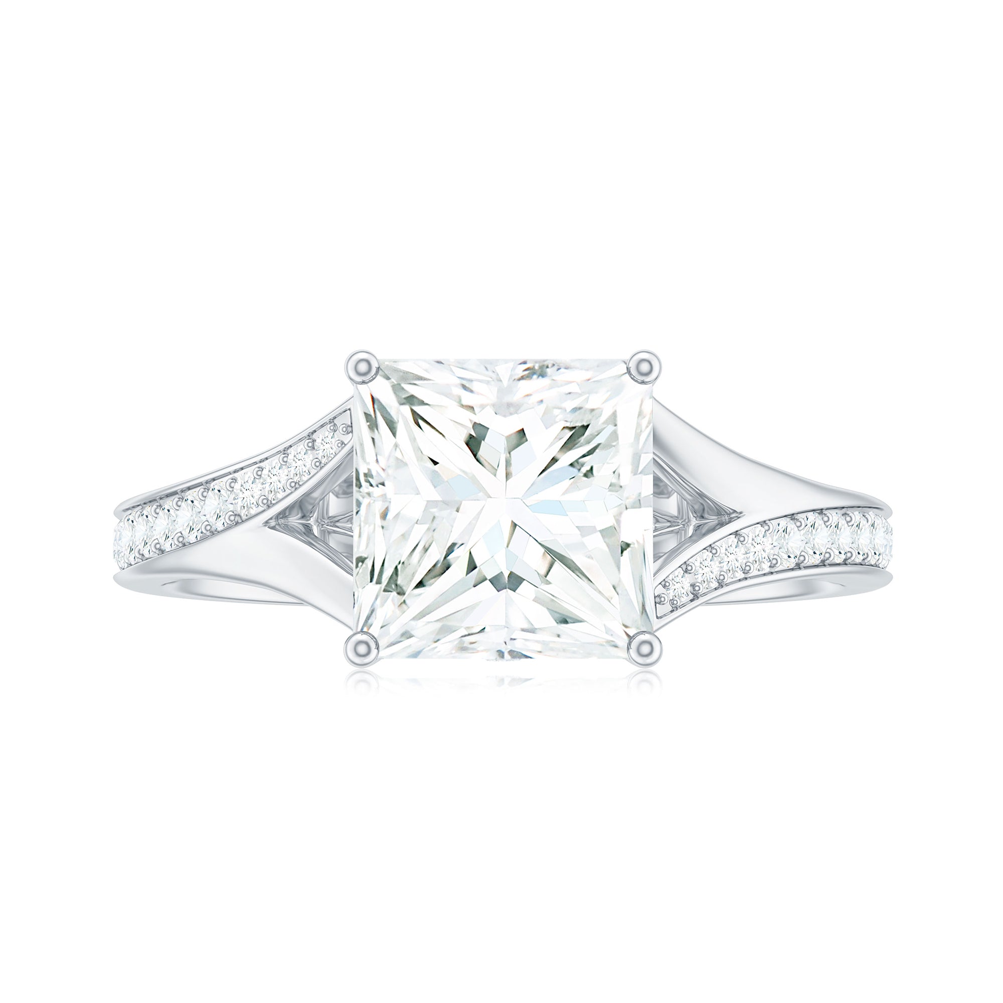 Princess Cut Moissanite Gold Solitaire Engagement Ring in Split Shank Moissanite - ( D-VS1 ) - Color and Clarity - Rosec Jewels