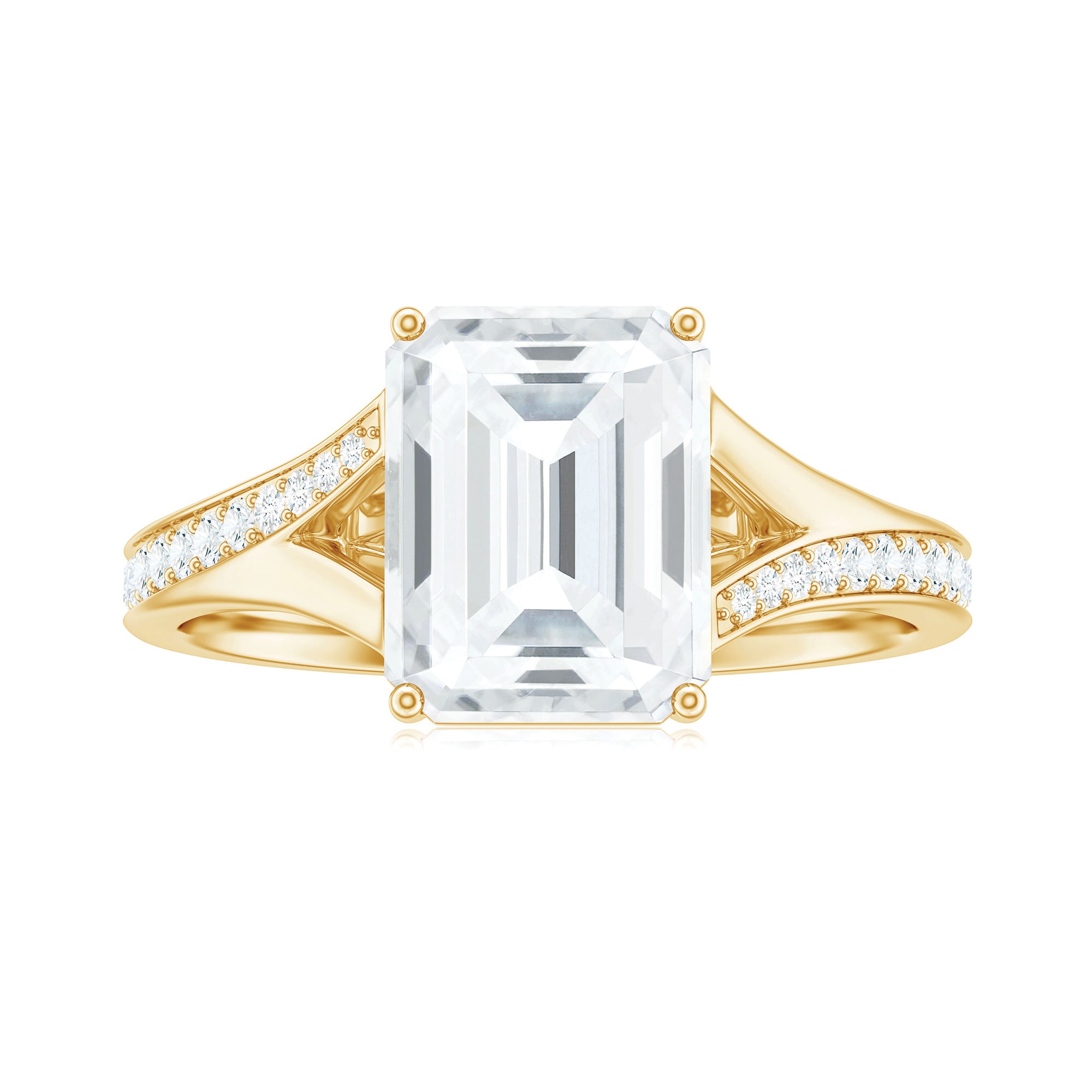 Emerald Cut Moissanite Solitaire Engagement Ring with Split Shank Moissanite - ( D-VS1 ) - Color and Clarity - Rosec Jewels