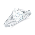 Pear Shape Moissanite Solitaire Engagement Ring with Split Shank Moissanite - ( D-VS1 ) - Color and Clarity - Rosec Jewels