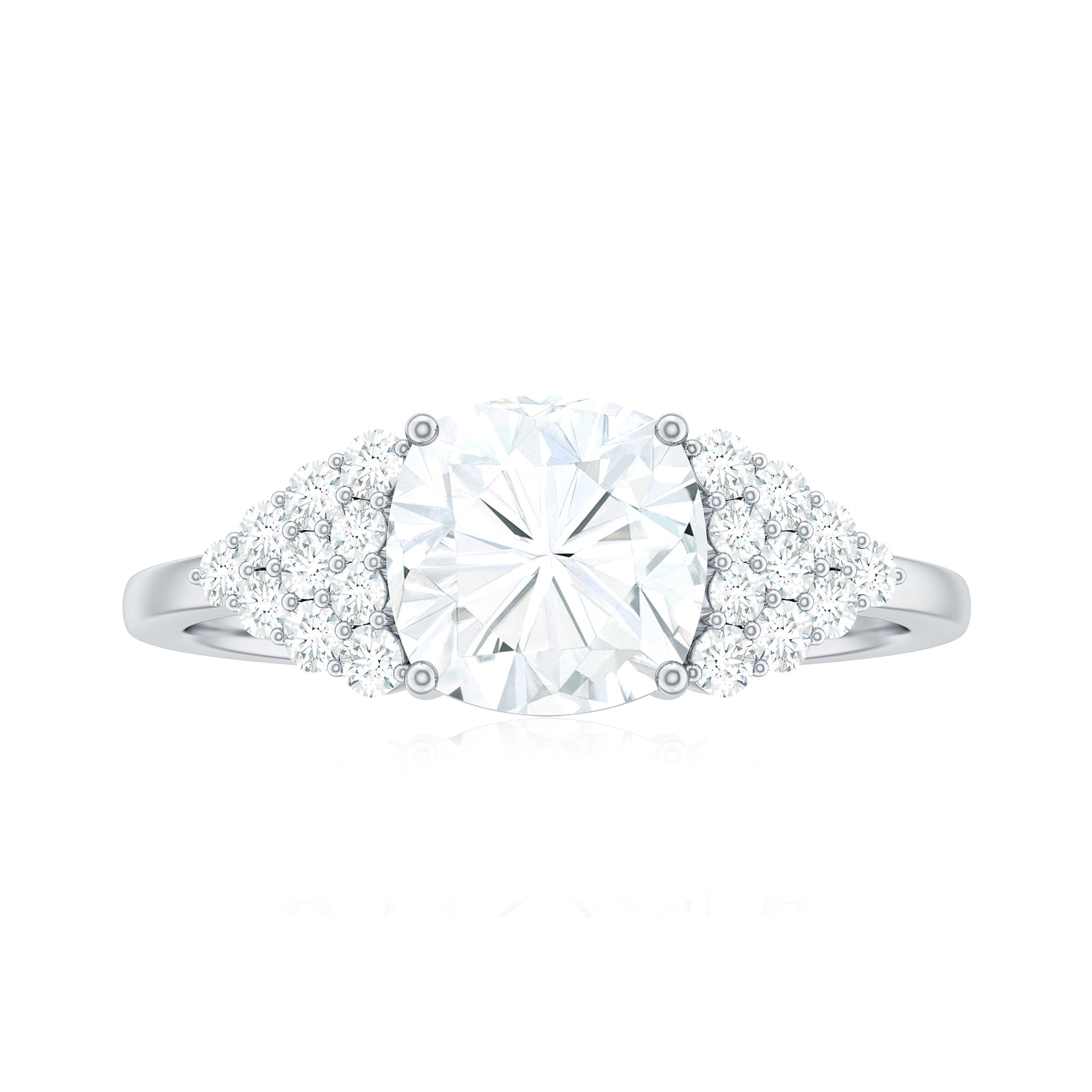 Cushion Moissanite Solitaire Engagement Ring with Side Stones Moissanite - ( D-VS1 ) - Color and Clarity - Rosec Jewels