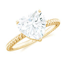 Heart Shaped Moissanite Solitaire Ring in Prong Setting with Gold Twisted Rope Moissanite - ( D-VS1 ) - Color and Clarity - Rosec Jewels