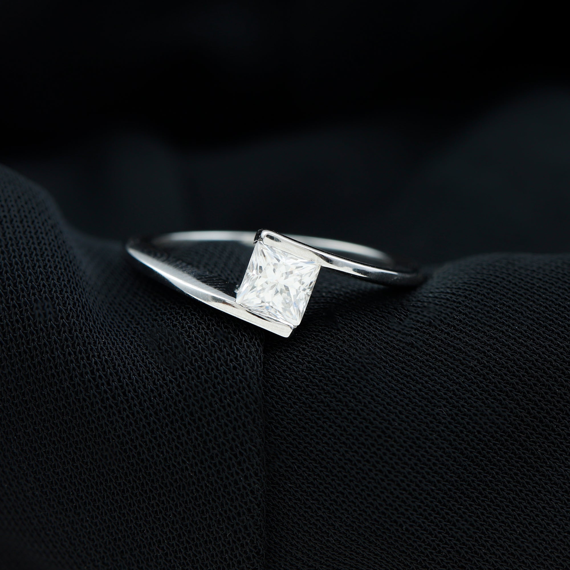 Simple Princess Cut Moissanite Solitaire Bypass Gold Ring Moissanite - ( D-VS1 ) - Color and Clarity - Rosec Jewels