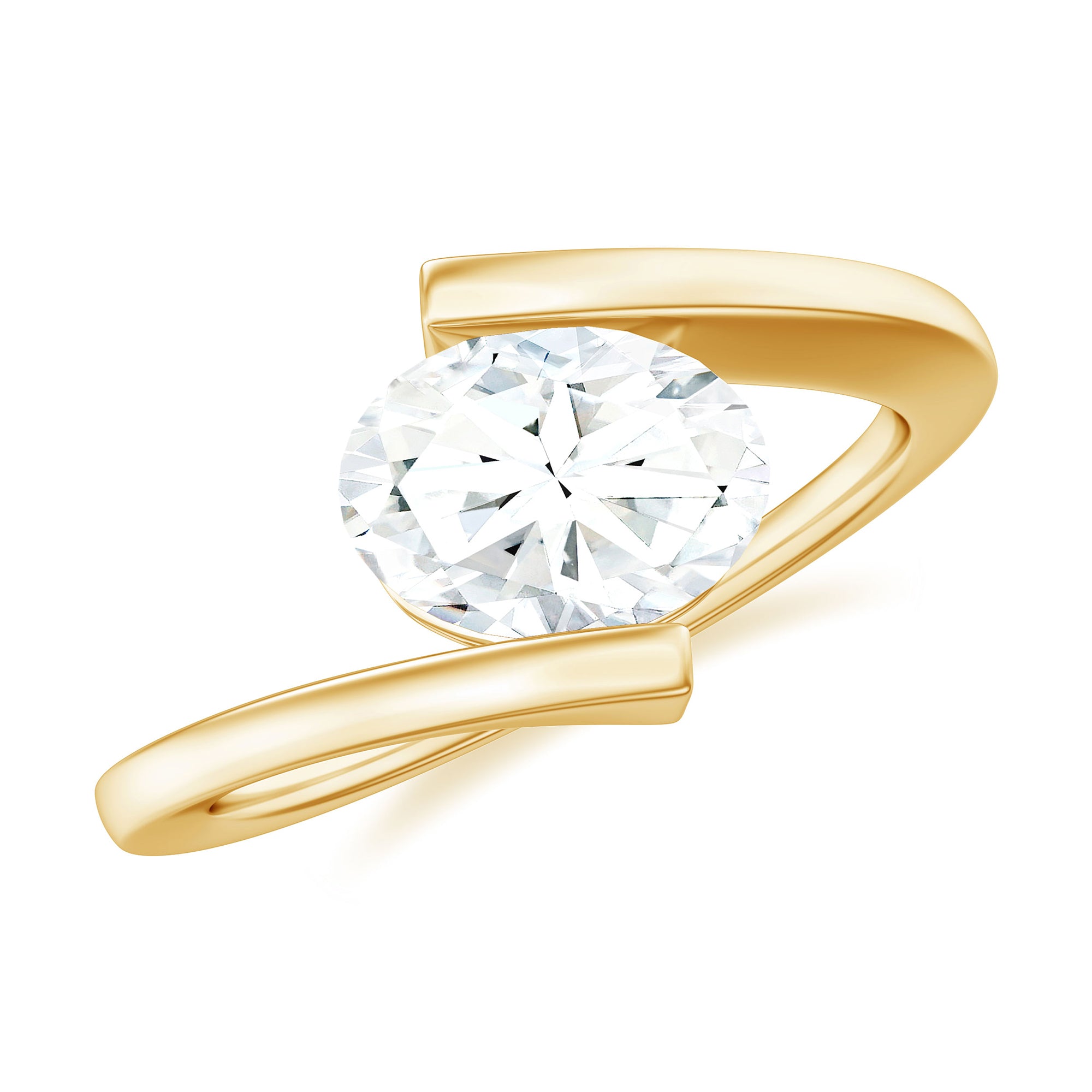 Simple Oval Cut Moissanite Solitaire Bypass Gold Ring Moissanite - ( D-VS1 ) - Color and Clarity - Rosec Jewels