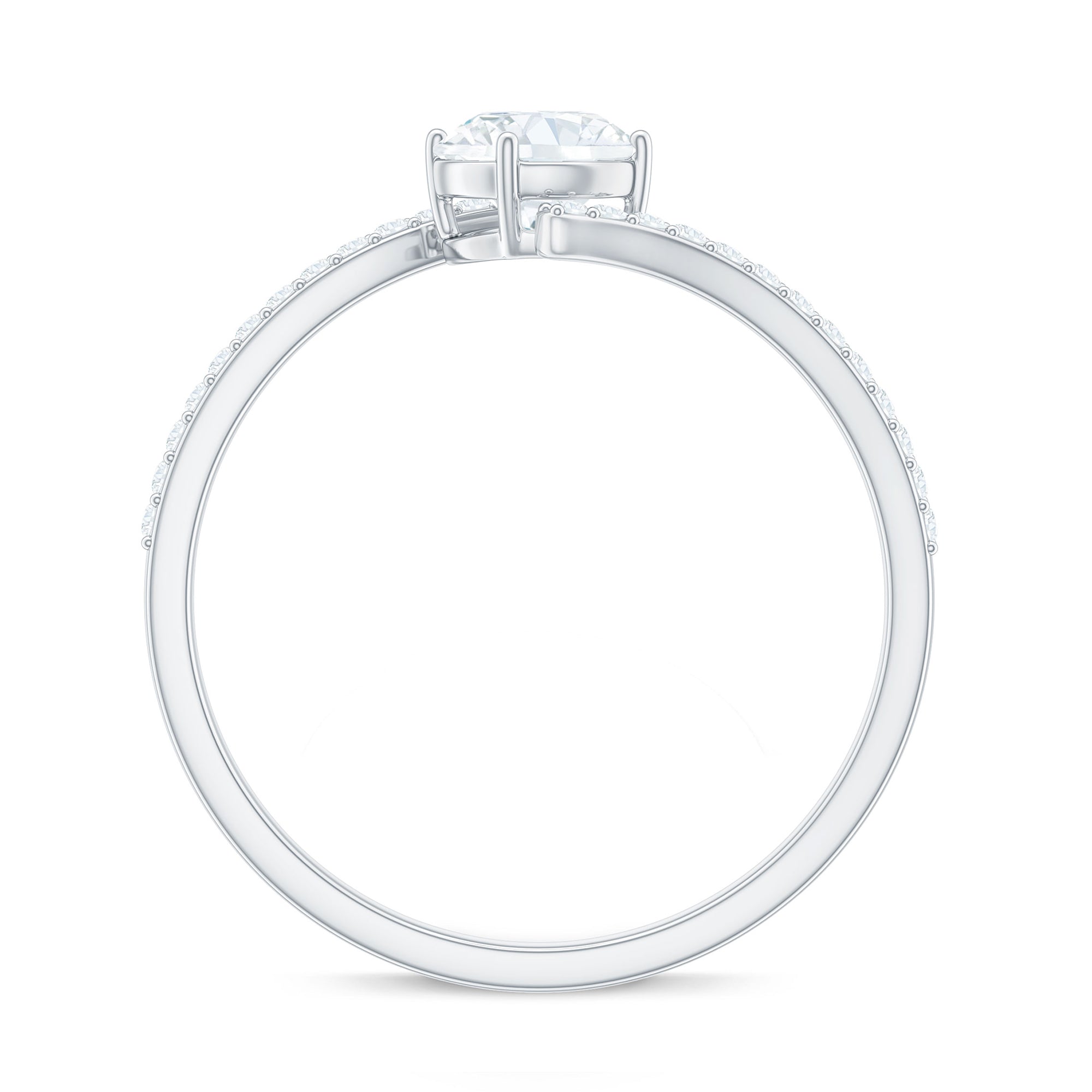 Round Cut Moissanite Solitaire Bypass Promise Ring Moissanite - ( D-VS1 ) - Color and Clarity - Rosec Jewels