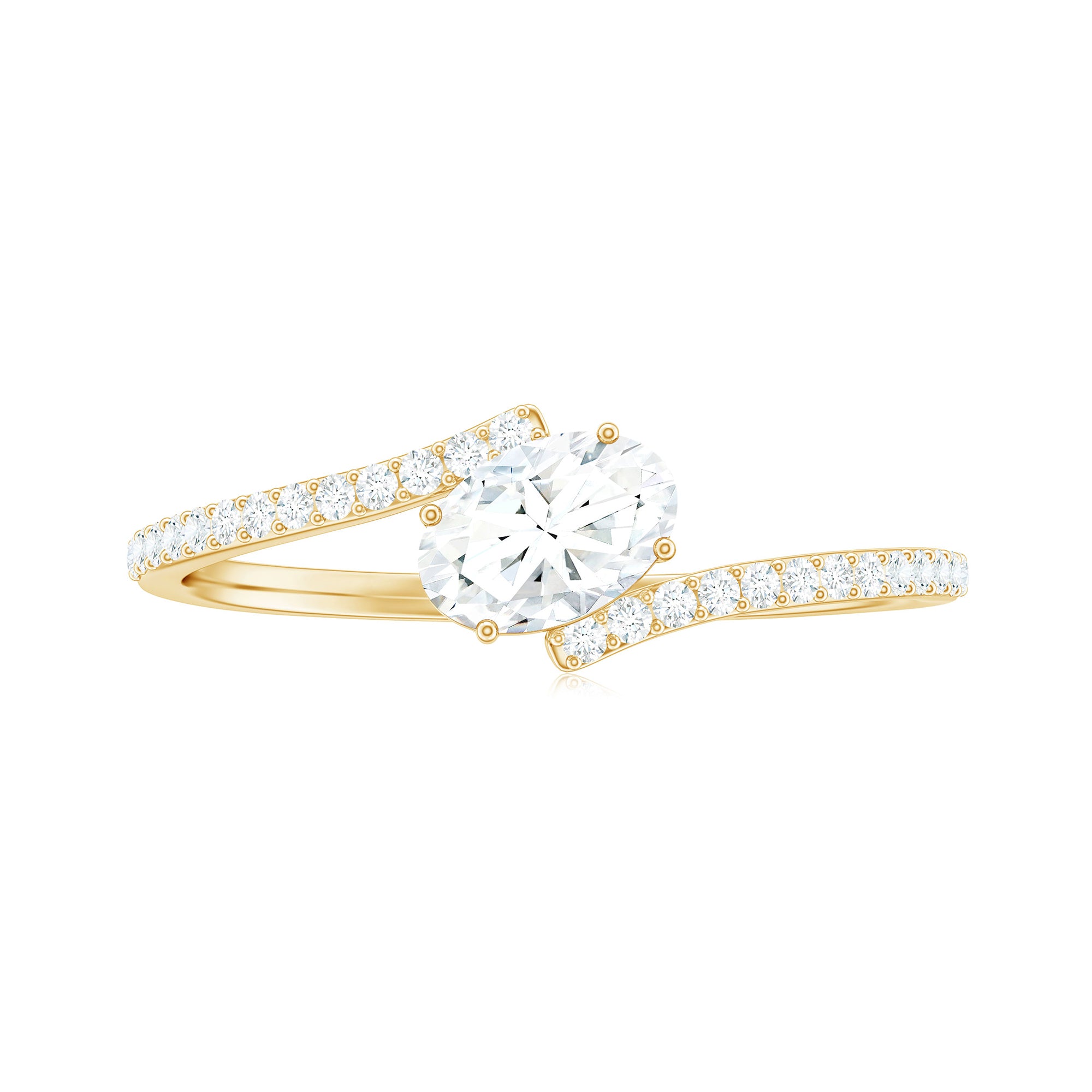 Oval Cut Solitaire Moissanite Bypass Promise Ring Moissanite - ( D-VS1 ) - Color and Clarity - Rosec Jewels