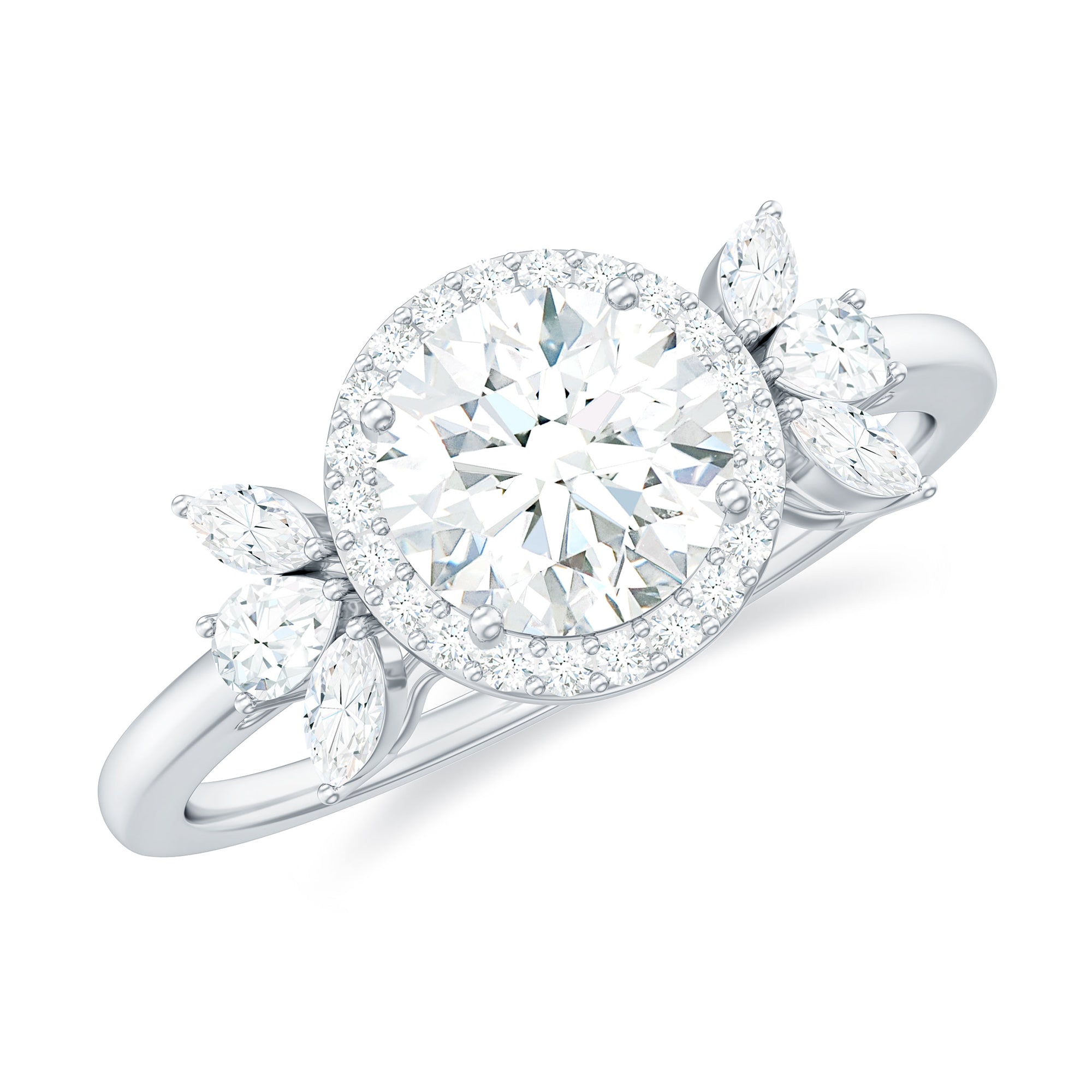 Round Shape Moissanite Cluster Halo Engagement Ring Moissanite - ( D-VS1 ) - Color and Clarity - Rosec Jewels