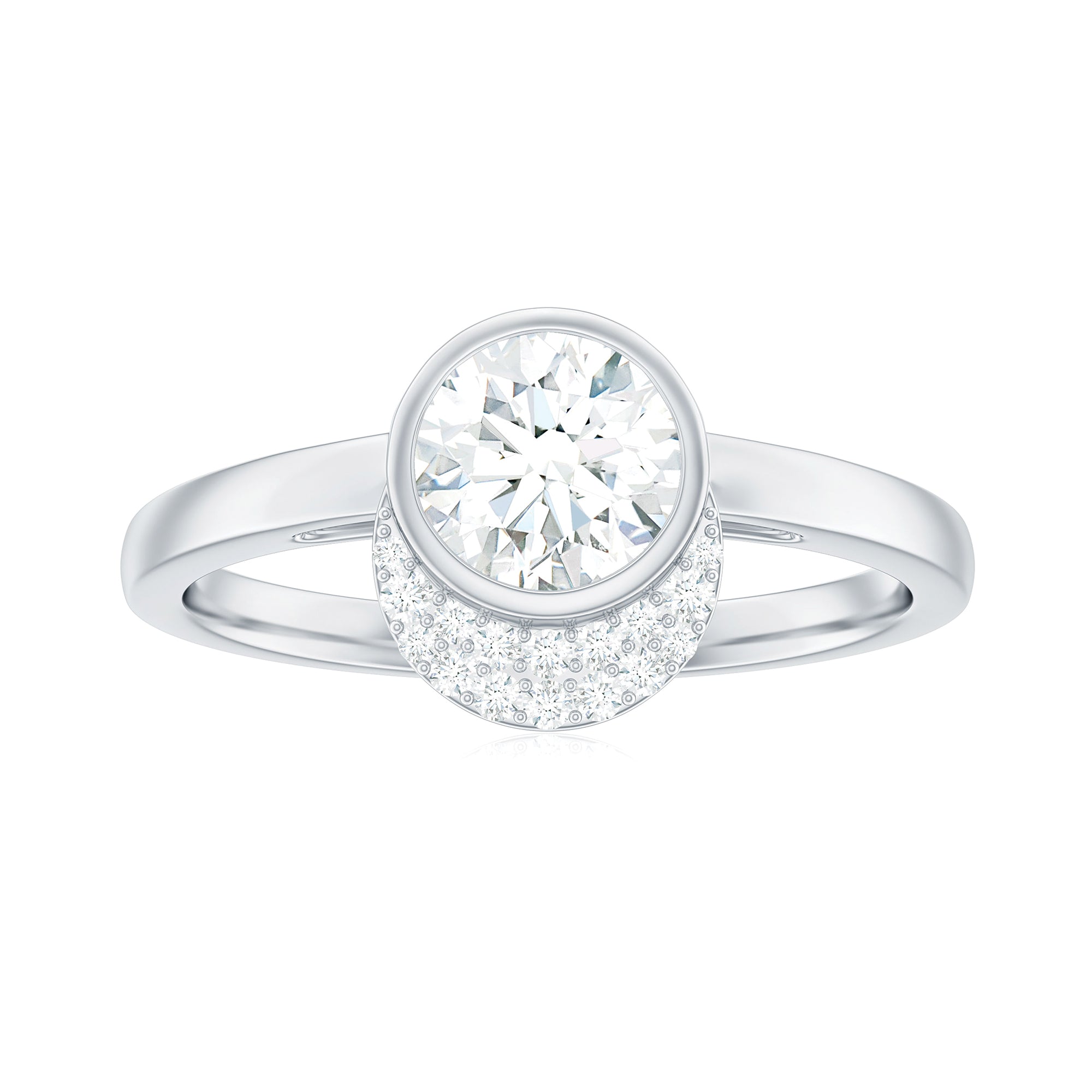 Bezel Set Round Cut Moissanite Classic Engagement Ring Moissanite - ( D-VS1 ) - Color and Clarity - Rosec Jewels