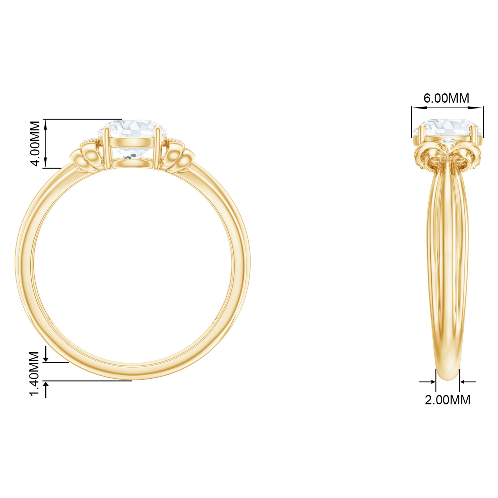 Round Cut Moissanite Solitaire Engagement Ring with Bow Moissanite - ( D-VS1 ) - Color and Clarity - Rosec Jewels