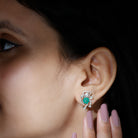 14k Gold Designer Stud Earrings with Emerald and Polki Diamond - Rosec Jewels