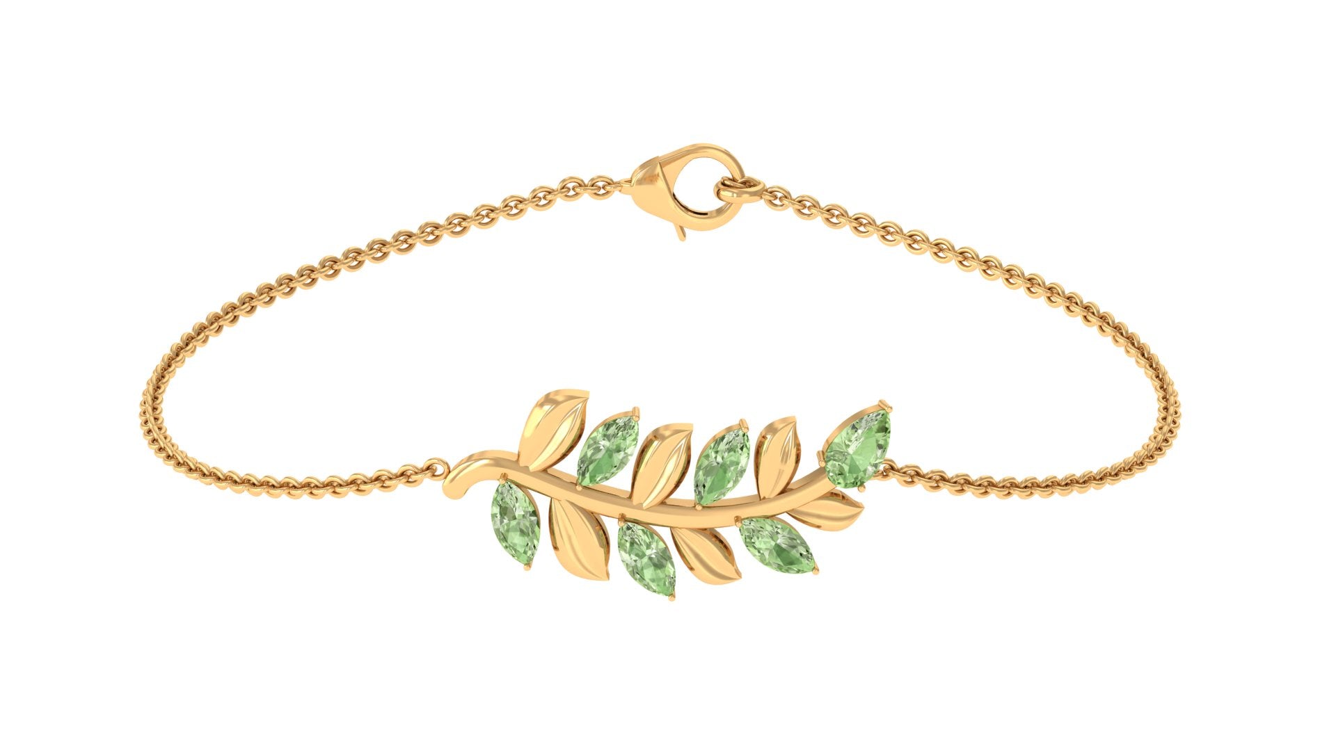 Marquise and Pear Cut Green Sapphire Leaf Chain Bracelet Green Sapphire - ( AAA ) - Quality - Rosec Jewels