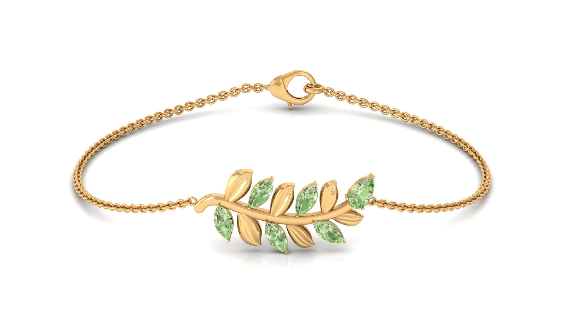 Marquise and Pear Cut Green Sapphire Leaf Chain Bracelet Green Sapphire - ( AAA ) - Quality - Rosec Jewels