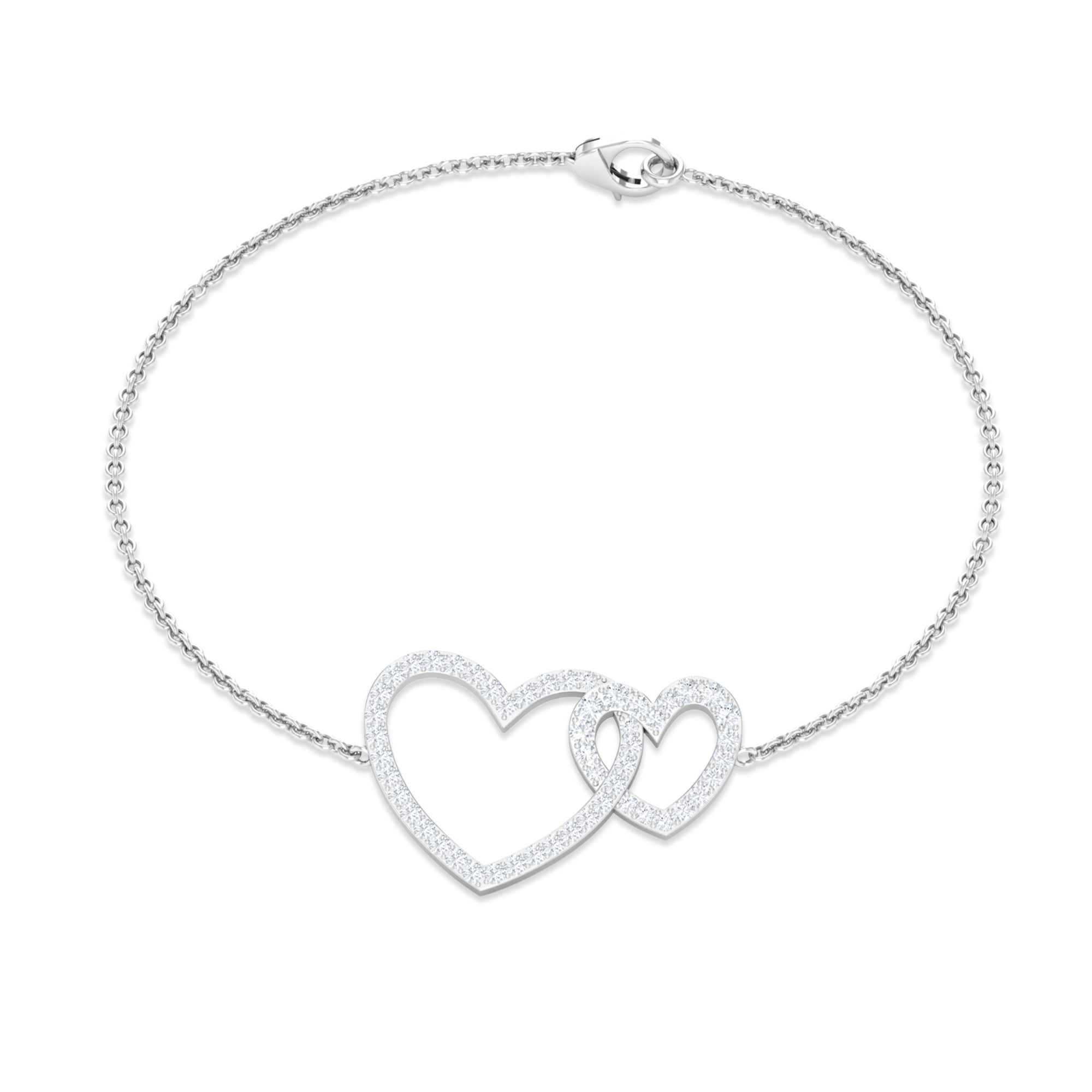 Natural Diamond Interlock Twin Heart Chain Bracelet Diamond - ( HI-SI ) - Color and Clarity - Rosec Jewels