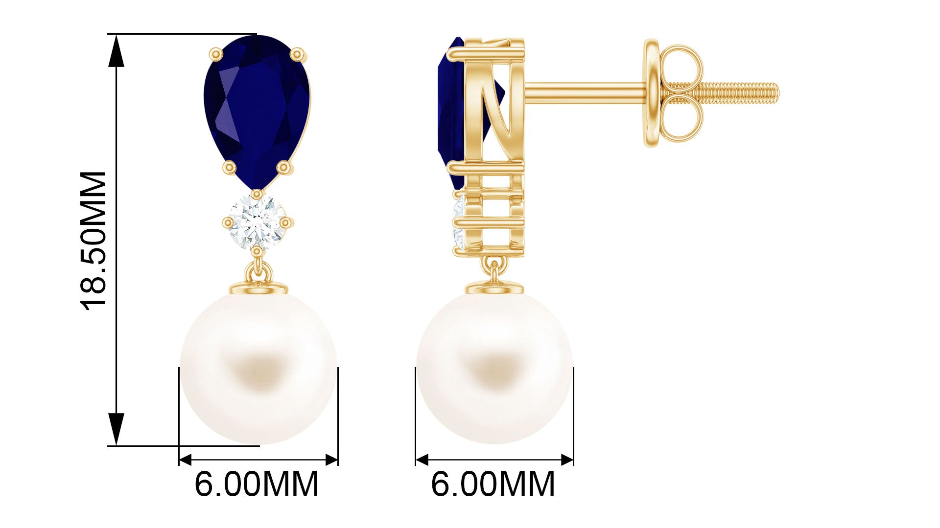 Freshwater Pearl Drop Earrings with Blue Sapphire Blue Sapphire - ( AAA ) - Quality - Rosec Jewels