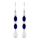 2 CT Oval Cut Blue Sapphire and Diamond Dangle Earrings Blue Sapphire - ( AAA ) - Quality - Rosec Jewels