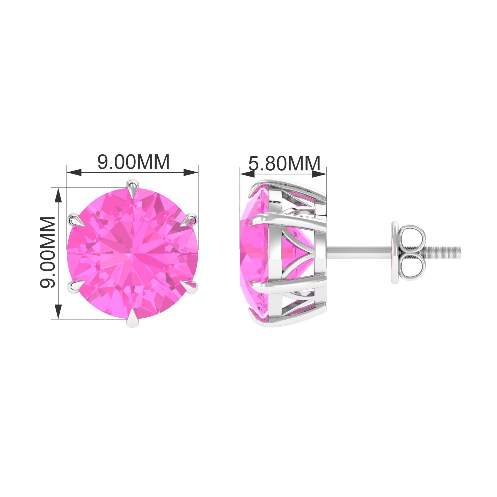 10 MM Round Created Pink Sapphire Solitaire Stud Earrings Lab Created Pink Sapphire - ( AAAA ) - Quality - Rosec Jewels