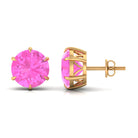 10 MM Round Created Pink Sapphire Solitaire Stud Earrings Lab Created Pink Sapphire - ( AAAA ) - Quality - Rosec Jewels