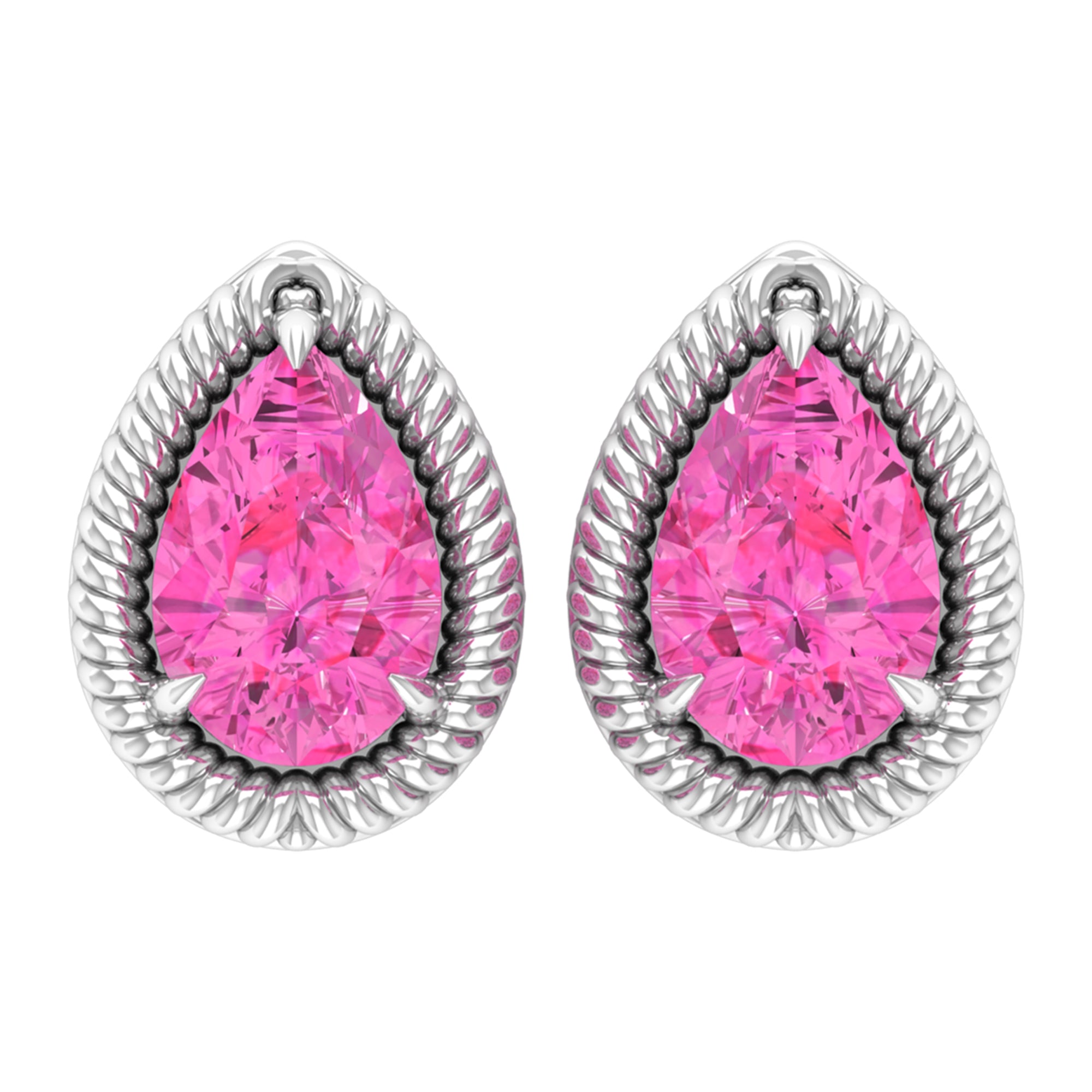 Pear Cut Pink Sapphire Solitaire Stud Earrings in Rope Frame Pink Sapphire - ( AAA ) - Quality - Rosec Jewels