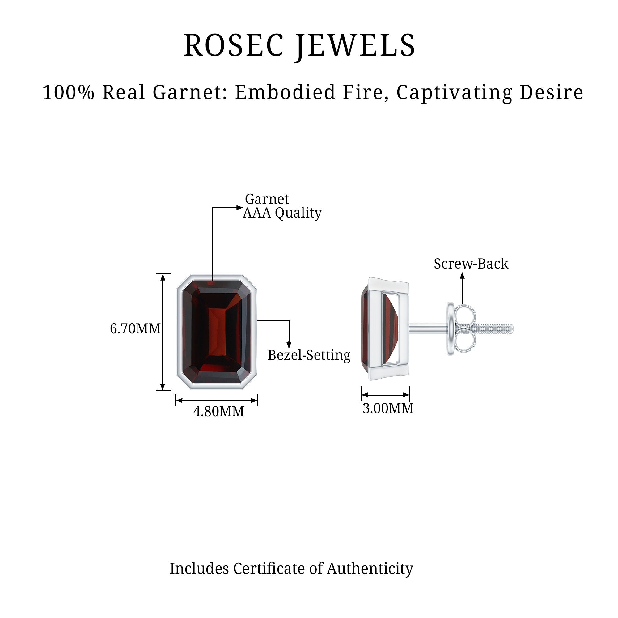 1.50 CT Octagon Cut Garnet Solitaire Stud Earrings in Bezel Setting Garnet - ( AAA ) - Quality - Rosec Jewels