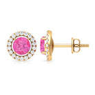 Pink Sapphire and Diamond Halo Stud Earrings Pink Sapphire - ( AAA ) - Quality - Rosec Jewels