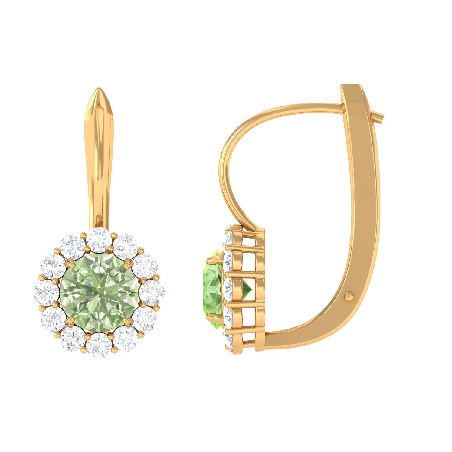 Green Sapphire and Moissanite Flower Halo Drop Earrings Green Sapphire - ( AAA ) - Quality - Rosec Jewels