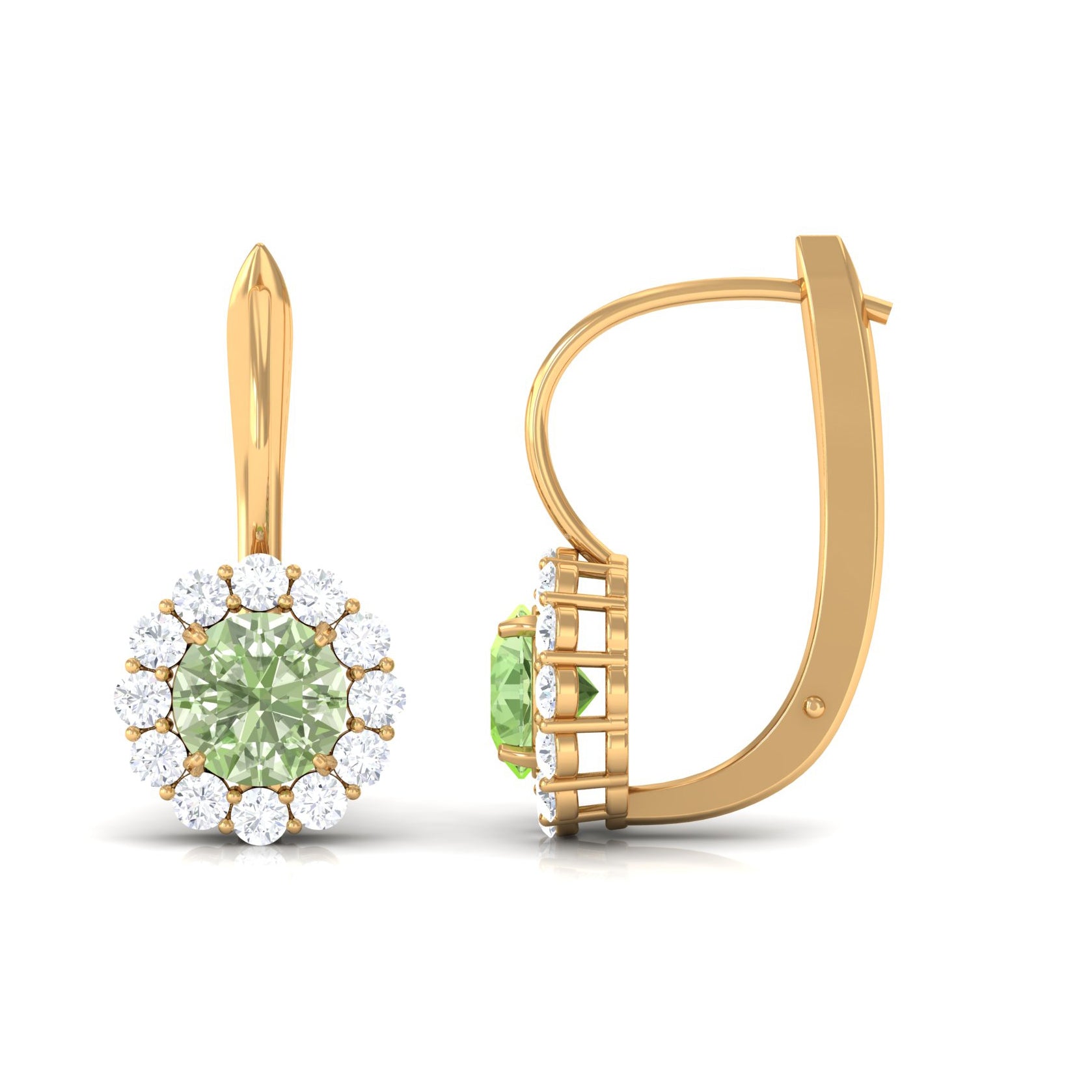 Green Sapphire and Moissanite Flower Halo Drop Earrings Green Sapphire - ( AAA ) - Quality - Rosec Jewels