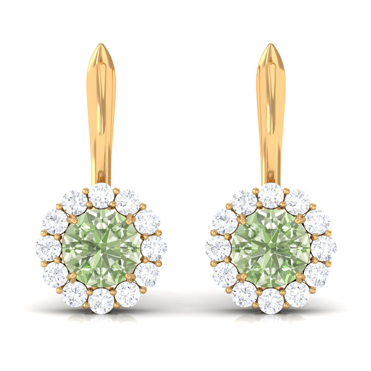 Green Sapphire and Moissanite Flower Halo Drop Earrings Green Sapphire - ( AAA ) - Quality - Rosec Jewels