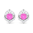 Minimal Pink Sapphire and Diamond Petal Stud Earrings Pink Sapphire - ( AAA ) - Quality - Rosec Jewels