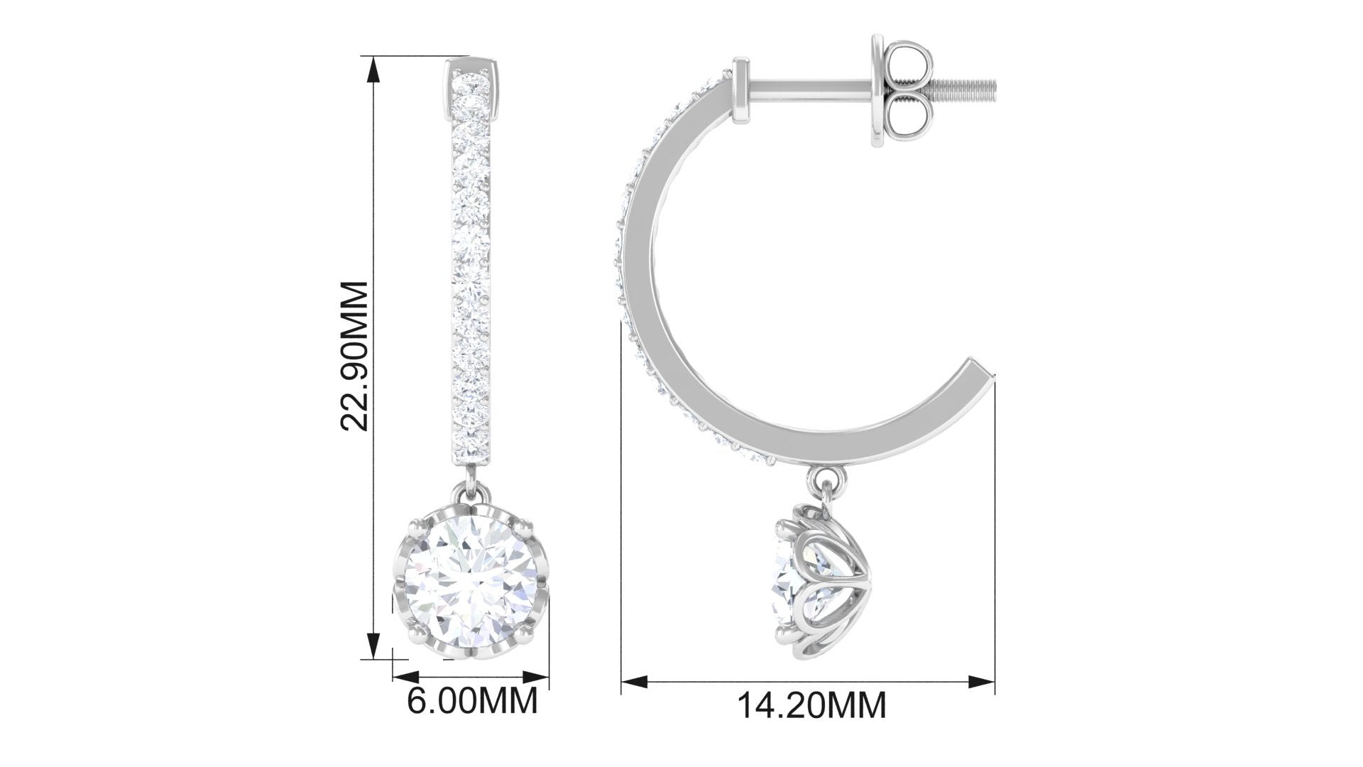 Lab Grown Diamond Minimal Hoop Drop Earrings Lab Grown Diamond - ( EF-VS ) - Color and Clarity - Rosec Jewels