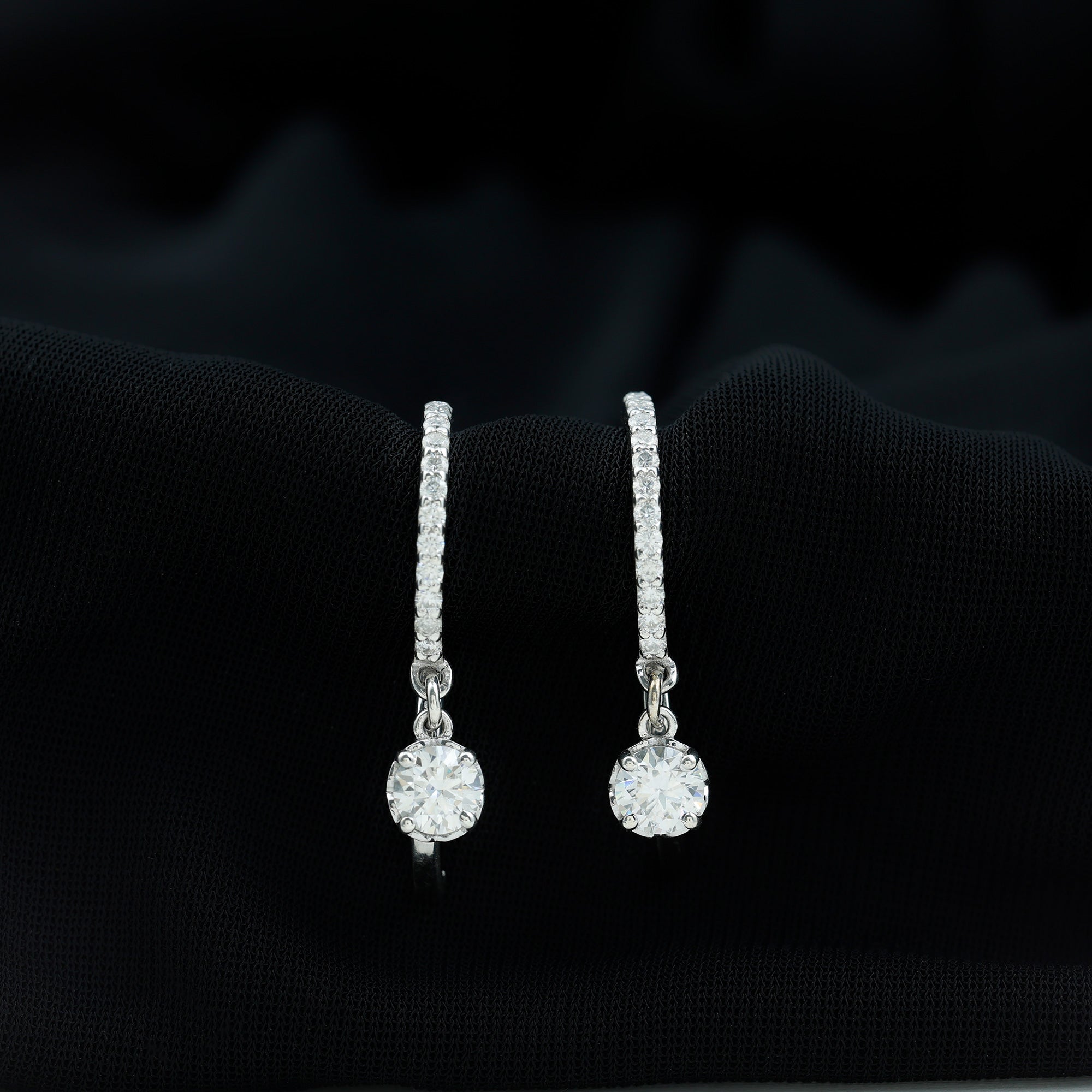 Lab Grown Diamond Minimal Hoop Drop Earrings Lab Grown Diamond - ( EF-VS ) - Color and Clarity - Rosec Jewels