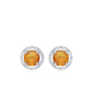 Round Shape Solitaire Orange Sapphire Flower Stud Earrings Orange Sapphire - ( AAA ) - Quality - Rosec Jewels