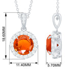 Created Orange Sapphire Pendant Necklace with Diamond Halo Lab Created Orange Sapphire - ( AAAA ) - Quality - Rosec Jewels