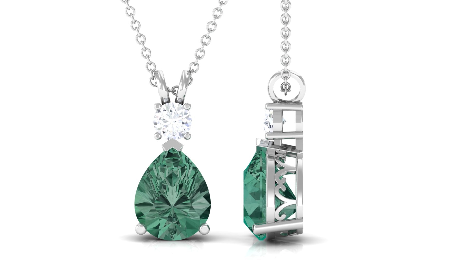 Pear Cut Created Green Sapphire Drop Pendant with Moissanite Lab Created Green Sapphire - ( AAAA ) - Quality - Rosec Jewels