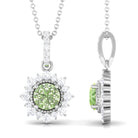 Green Sapphire and Diamond Halo Pendant Green Sapphire - ( AAA ) - Quality - Rosec Jewels