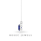 Created Blue Sapphire Oval Halo Pendant with Diamond Lab Created Blue Sapphire - ( AAAA ) - Quality - Rosec Jewels