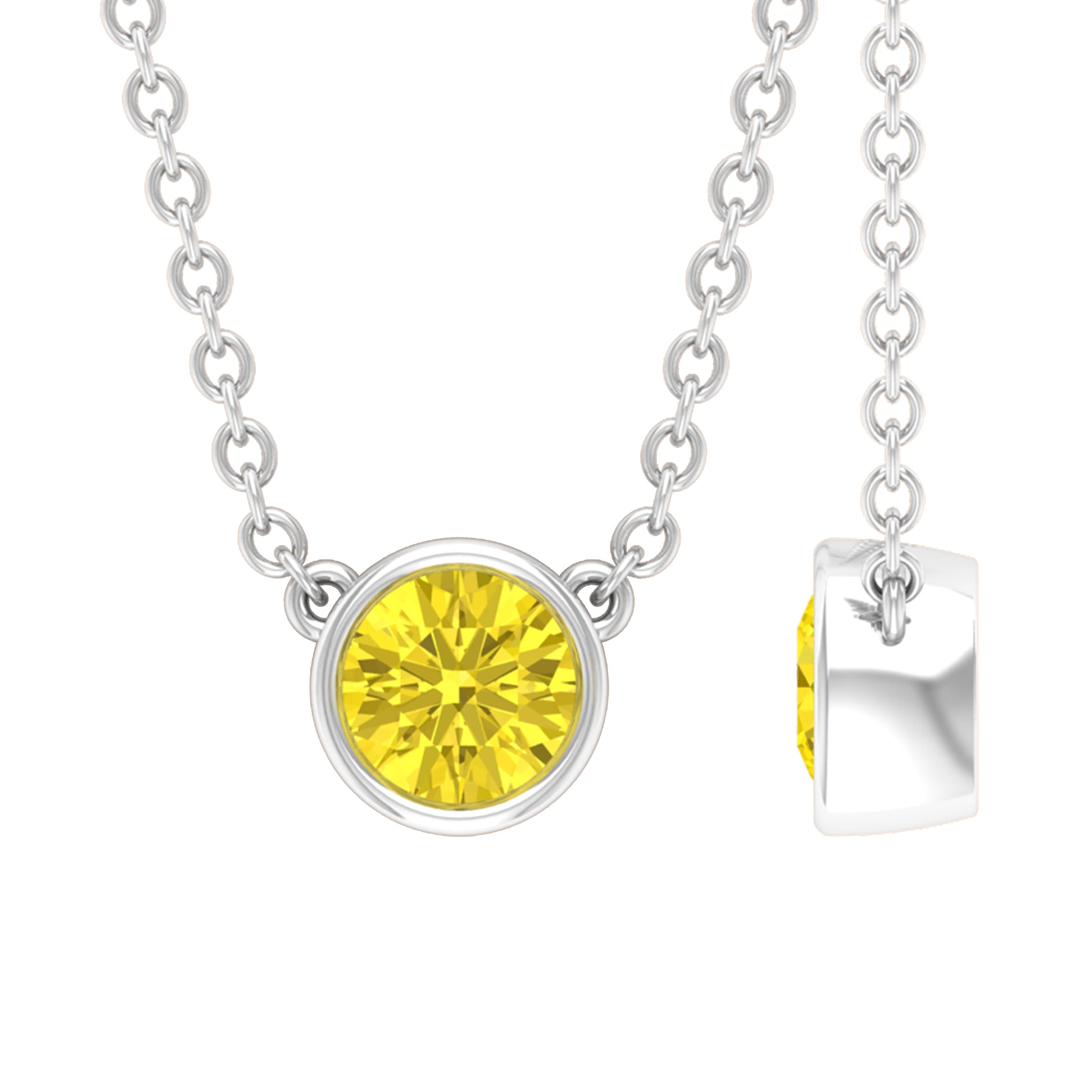 4 MM Round Shape Yellow Sapphire Solitaire Necklace in Bezel Setting For Women Yellow Sapphire - ( AAA ) - Quality - Rosec Jewels