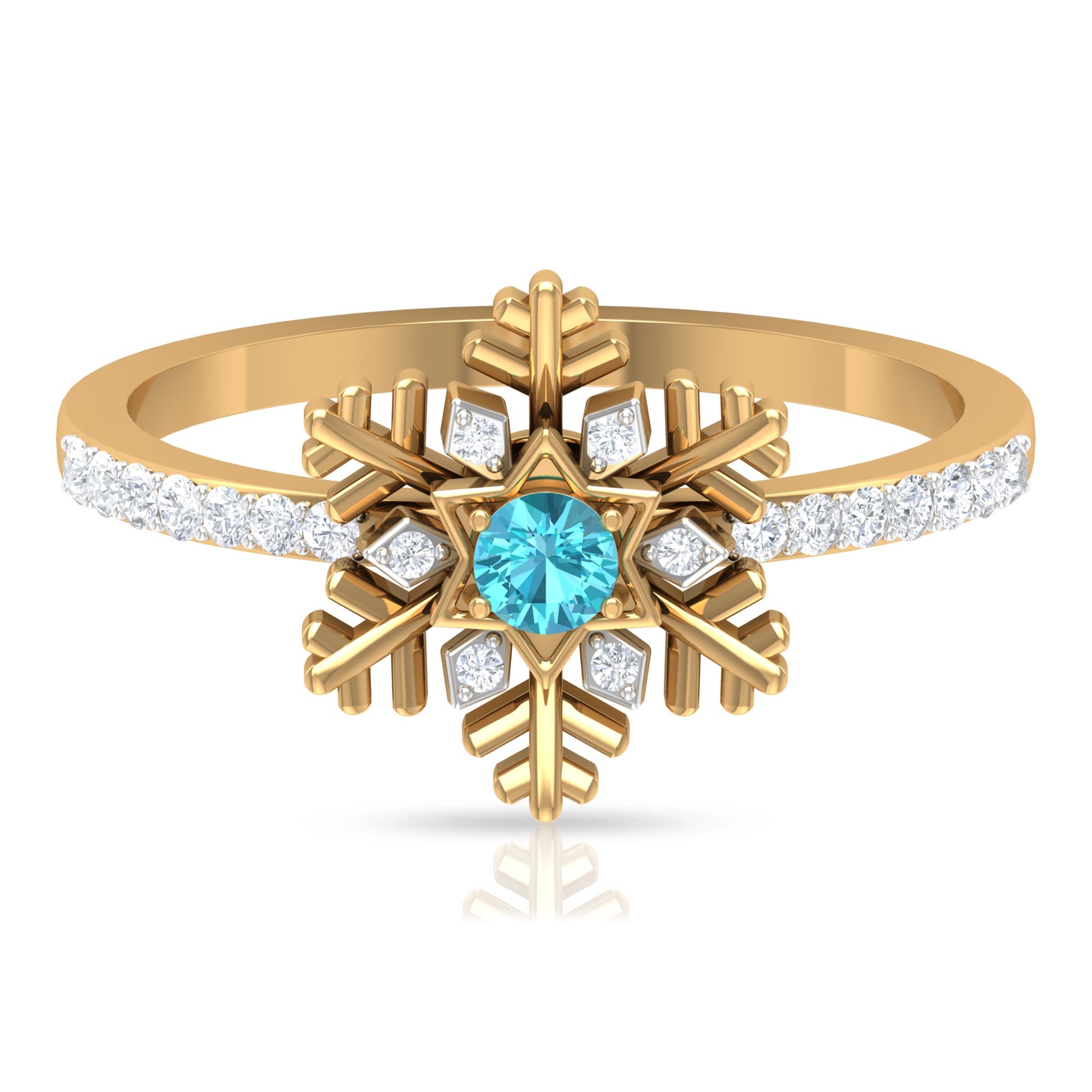 0.25 CT Swiss Blue Topaz and Diamond Snowflake Ring in Prong Setting Swiss Blue Topaz - ( AAA ) - Quality - Rosec Jewels