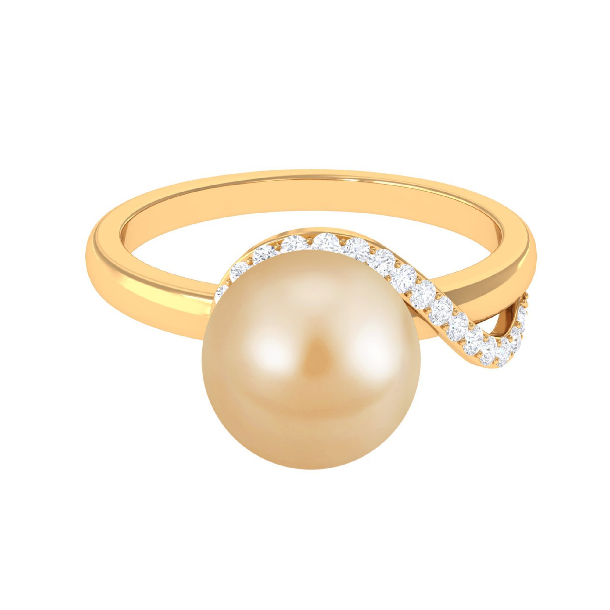 Solitaire South Sea Pearl Designer Engagement Ring with Diamond South Sea Pearl - ( AAA ) - Quality - Rosec Jewels