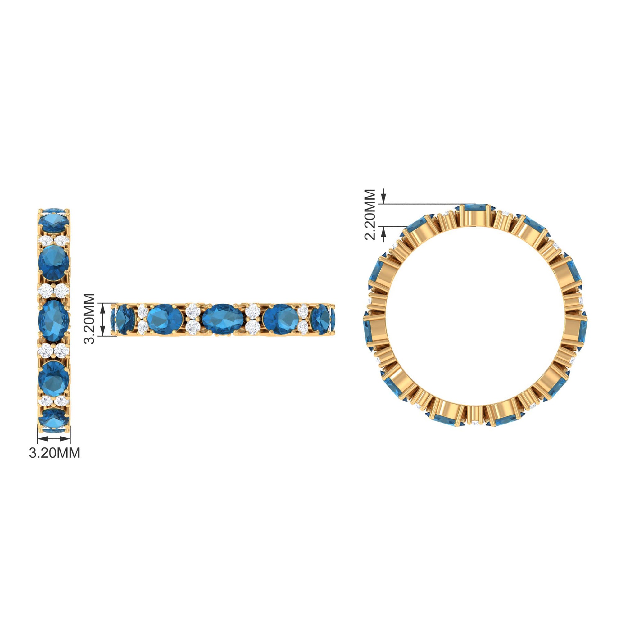 East West London Blue Topaz and Diamond Eternity Wedding Band London Blue Topaz - ( AAA ) - Quality - Rosec Jewels