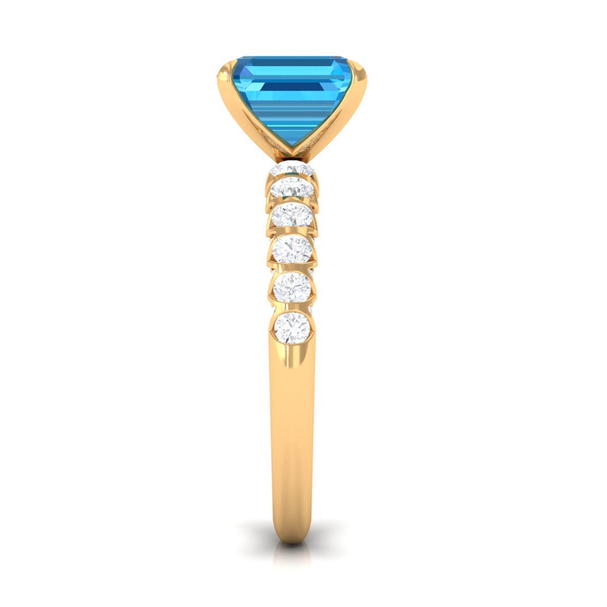 Asscher Cut Swiss Blue Topaz and Diamond Side Stones Ring Swiss Blue Topaz - ( AAA ) - Quality - Rosec Jewels