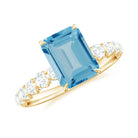 Claw Set Swiss Blue Topaz Solitaire and Diamond Ring Swiss Blue Topaz - ( AAA ) - Quality - Rosec Jewels